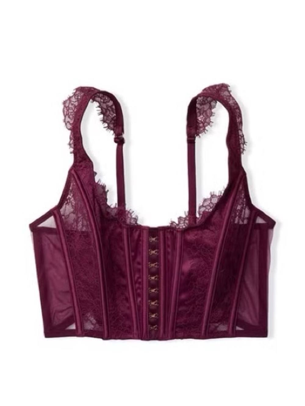 Victoria’s Secret Burgundy Purple Lace Unlined Non Wired Corset Bra Top